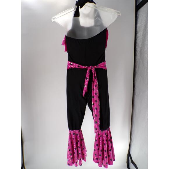 Dance Costume Leo's Medium Child Pink Jumpsuit Jazz Sequin Disco Flare Polka Dot - Picture 3 of 7